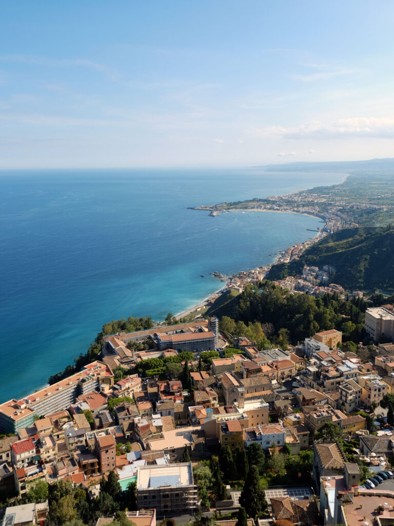 A birds-eye view of Taormina and the Ionian Sea